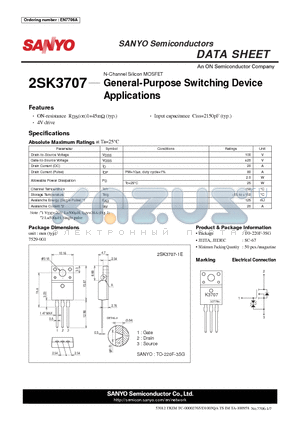 2SK3707 datasheet - General-Purpose Switching Device Applications