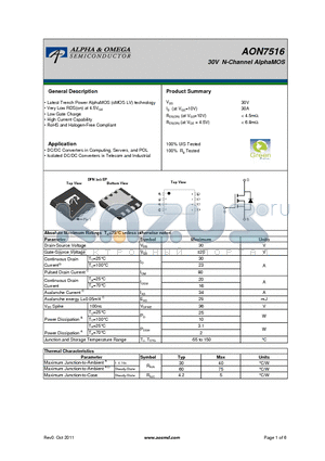 AON7516 datasheet - 30V N-Channel AlphaMOS