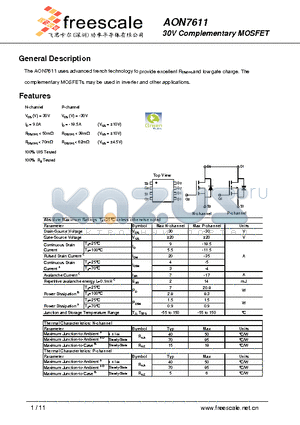 AON7611 datasheet - 30V Complementary MOSFET