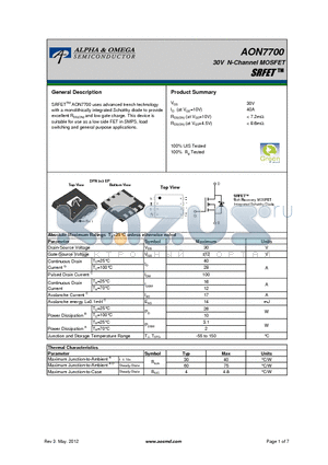 AON7700 datasheet - 30V N-Channel MOSFET