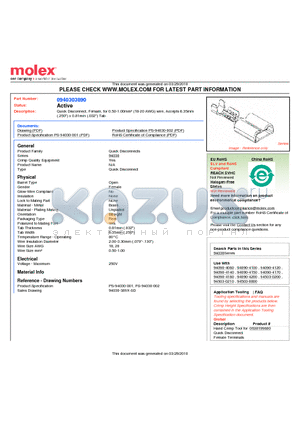 0940303890 datasheet - Quick Disconnect, Female, for 0.50-1.00mmb (18-20 AWG) wire, Accepts 6.35mm (.250
