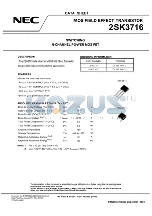 2SK3716-Z datasheet - SWITCHING N-CHANNEL POWER MOSFET