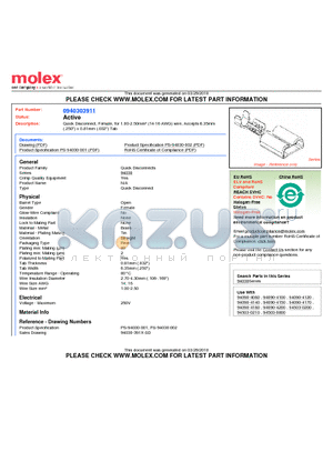 0940303911 datasheet - Quick Disconnect, Female, for 1.00-2.50mmb (14-16 AWG) wire, Accepts 6.35mm (.250