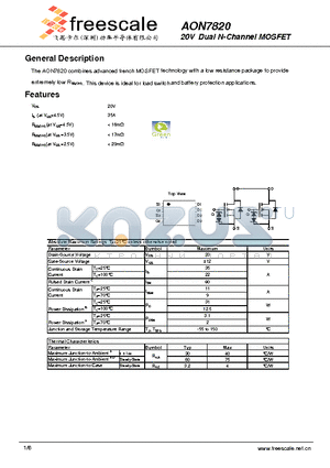 AON7820 datasheet - 20V Dual N-Channel MOSFET