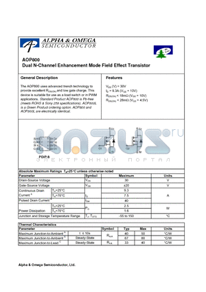 AOP800 datasheet - Dual N-Channel Enhancement Mode Field Effect Transistor