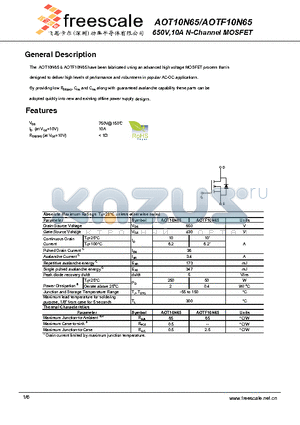 AOT10N65 datasheet - 650V,10A N-Channel MOSFET