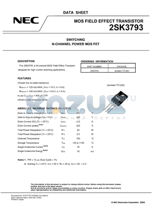 2SK3793 datasheet - SWITCHING N-CHANNEL POWER MOSFET