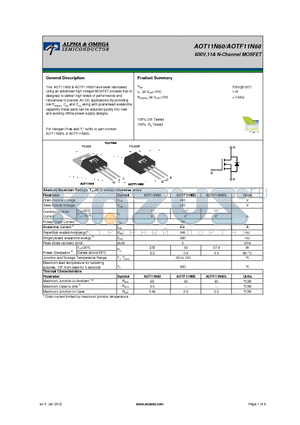 AOT11N60 datasheet - 600V,11A N-Channel MOSFET