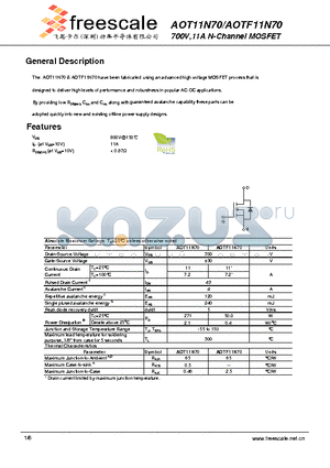 AOT11N70 datasheet - 700V,11A N-Channel MOSFET