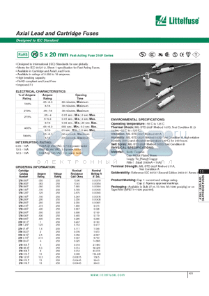 216025P datasheet - 5 x 20 mm Fast-Acting Fuse