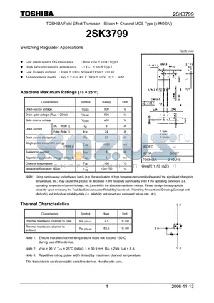 2SK3799 datasheet - Silicon N-Channel MOS Type Switching Regulator Applications