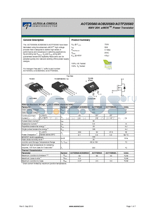 AOT20S60 datasheet - 600V 20A a MOS Power Transistor