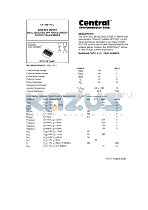 CYT5551HCD datasheet - SURFACE MOUNT DUAL, ISOLATED NPN HIGH CURRENT SILICON TRANSISTORS