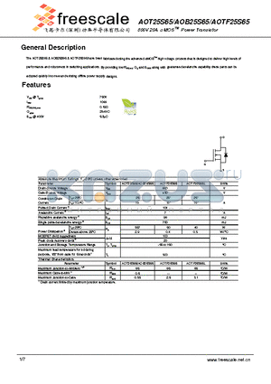 AOT25S65 datasheet - 600V 20A a MOS TM Power Transistor