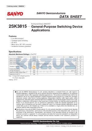 2SK3815 datasheet - N-Channel Silicon MOSFET General-Purpose Switching Device Applications