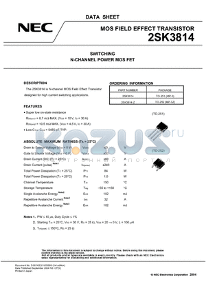 2SK3814-Z datasheet - SWITCHING N-CHANNEL POWER MOSFET