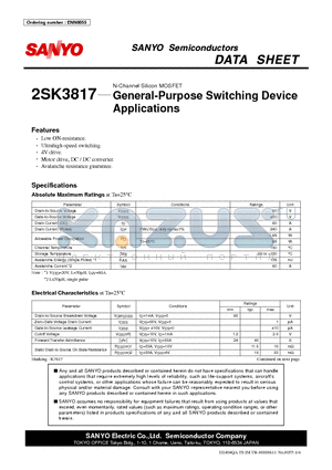 2SK3817 datasheet - N-Channel Silicon MOSFET General-Purpose Switching Device