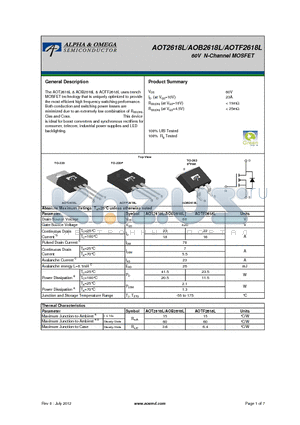 AOT2618L datasheet - 60V N-Channel MOSFET