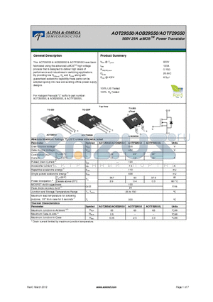 AOT29S50 datasheet - 500V 29A a MOS Power Transistor