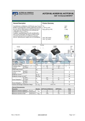 AOT2918L datasheet - 100V N-Channel MOSFET