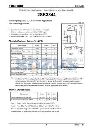 2SK3844 datasheet - Silicon N Channel MOS Type Switching Regulator, DC-DC Converter Applications