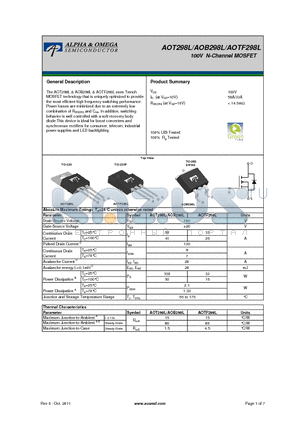 AOT298L datasheet - 100V N-Channel MOSFET