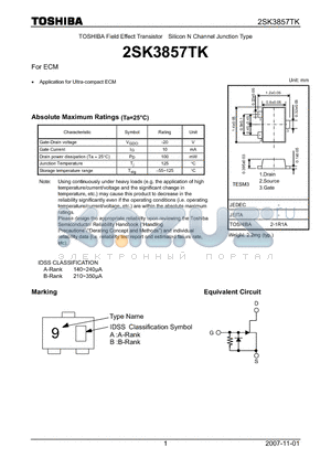 2SK3857TK datasheet - Silicon N Channel Junction Type For ECM