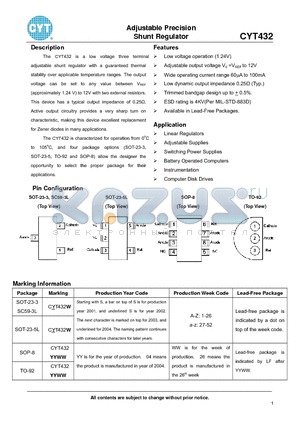 CYT432W datasheet - Adjustable Precision Shunt Regulator