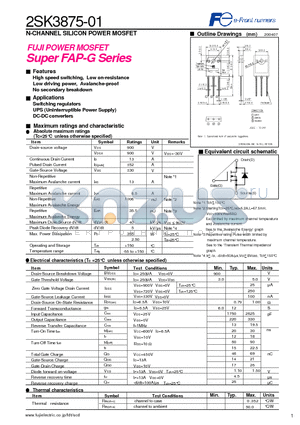 2SK3875-01 datasheet - FUJI POWER MOSFET Super FAP-G Series