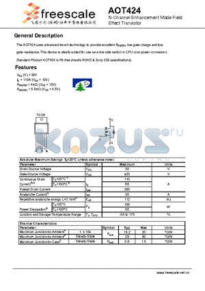 AOT424 datasheet - N-Channel Enhancement Mode Field