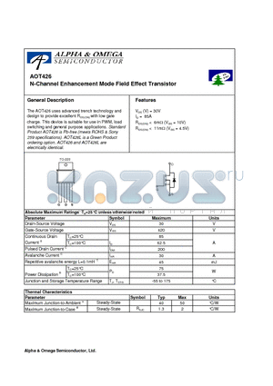 AOT426L datasheet - N-Channel Enhancement Mode Field Effect Transistor