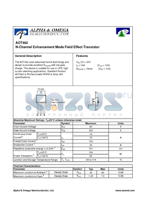 AOT462 datasheet - N-Channel Enhancement Mode Field Effect Transistor