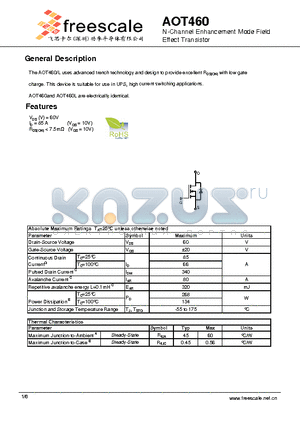 AOT460 datasheet - N-Channel Enhancement Mode Field