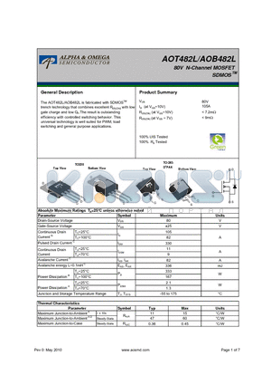 AOT482L datasheet - 80V N-Channel MOSFET