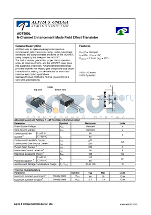 AOT500L datasheet - N-Channel Enhancement Mode Field Effect Transistor