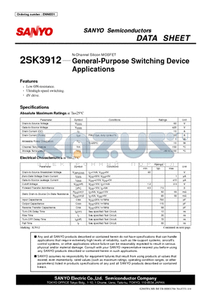 2SK3912 datasheet - General-Purpose Switching Device Applications