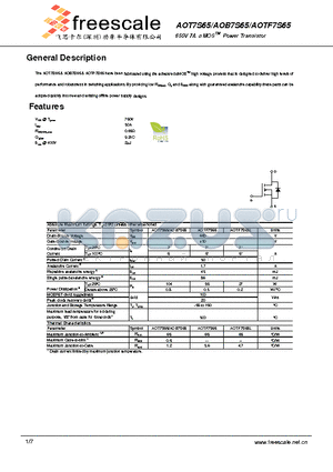 AOT7S65 datasheet - 650V 7A a MOS TM Power Transistor