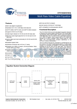 CYV15G0101EQ-SXC datasheet - Multi Rate Video Cable Equalizer