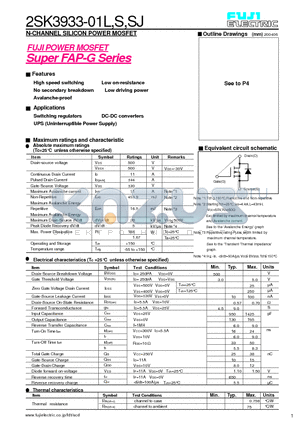 2SK3933-01S datasheet - N-CHANNEL SILICON POWER MOSFET