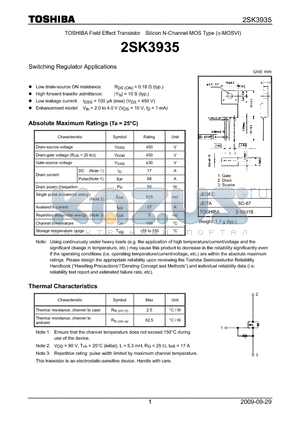 2SK3935 datasheet - Switching Regulator Applications