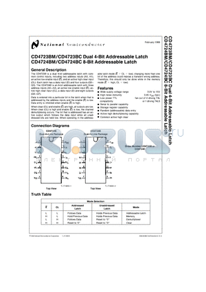 CD4723BCN datasheet - Dual 4-Bit, 8-Bit Addressable Latch