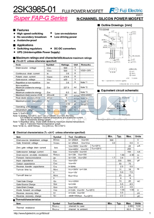 2SK3985-01 datasheet - N-CHANNEL SILICON POWER MOSFET