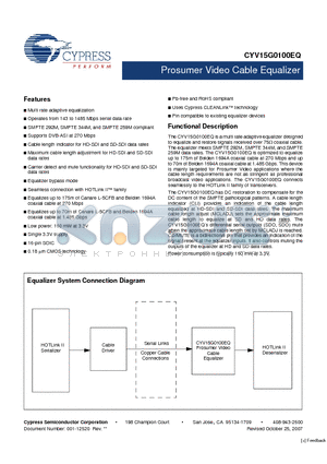 CYV15G0100EQ datasheet - Prosumer Video Cable Equalizer