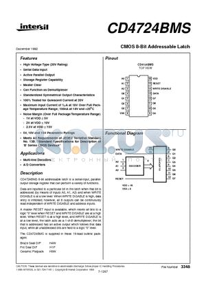 CD4724BMS datasheet - CMOS 8-Bit Addressable Latch
