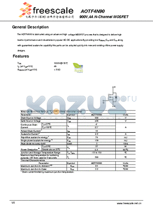 AOTF4N90 datasheet - 900V,4A N-Channel MOSFET