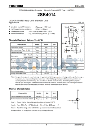 2SK4014_09 datasheet - DC/DC Converter, Relay Drive and Motor Drive Applications