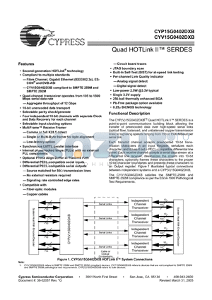 CYV15G0402DXB-BGXC datasheet - Quad HOTLink II SERDES