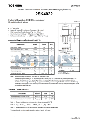 2SK4022 datasheet - Switching Regulators, DC-DC Converters and