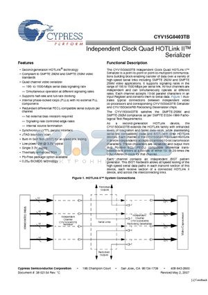 CYV15G0403TB-BGC datasheet - Independent Clock Quad HOTLink II Serializer