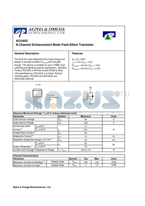 AOU402 datasheet - N-Channel Enhancement Mode Field Effect Transistor